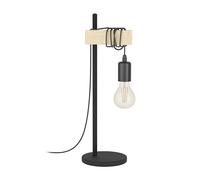 Eglo Townshend 1-Flame Vintage/Industrial Design Table lamp, Retro Bedside kight Made of Wood and Steel, Black, Brown, Socket: E27, incl. Switch