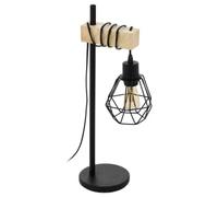 Eglo Table lamp Townshend 5, Wooden Bedside lamp in Industrial Design, Vintage Living Room Lighting, Black Metal and Natural Wood, FSC, E27 Socket