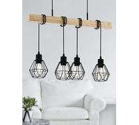 Eglo Townshend 5 Black/Natural Metal &Amp; Wood 4-Light Geometric Pendant Black/Natural