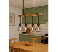 Eglo Townshend 5 Black/Natural Metal & Wood 4-Light Geometric Pendant Black/Natural