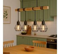 Eglo Pendant Lighting Townshend 5, 4-lamp Vintage Ceiling Light Fitting, Industrial Hanging lamp for Living and Dining Room, Black Metal and Natural Wood, FSC, E27 Socket