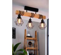 Eglo Ceiling Light Fitting Townshend 5, 3-Light Vintage Pendant Lighting, Industrial Hanging lamp for Living Room, Black Metal and Natural Wood, FSC, E27 Socket