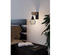 EGLO Townshend 5 Light Industrial Steel Wood Caged Wall Lamp Black