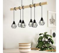 EGLO Townshend pendant light, length 100 cm, black/oak, 6-bulb.