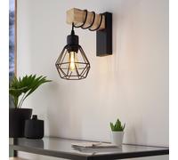 EGLO Townshend wall light, width 14 cm, black/oak