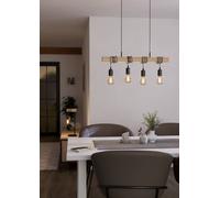 Eglo TOWNSHEND Black Metal & Natural Wood Exposed Bulbs 4-Light Pendant Light EGLO Black