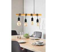 TOWNSHEND Black Metal & Natural Wood Exposed Bulbs 4-Light Pendant Light EGLO Black One Size