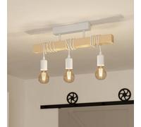 Eglo Ceiling Light Fitting Townshend, 3-Light Vintage Ceiling lamp in Industrial Design, Retro Pendant lamp Made of White Steel and Natural Wood, FSC Certified, E27