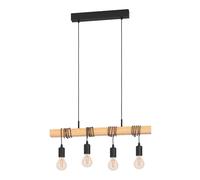 Eglo Townshend 4-flame vintage wooden pendant light, rustic retro/industrial design ceiling light, E27 socket, Black/brown