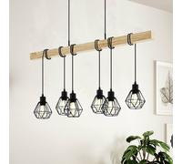 Eglo Pendant Lighting Townshend 5, 6 Light Vintage Hanging lamp in Industrial Design, Retro Ceiling Light Made of Black Metal and Natural Wood, FSC Certified, E27