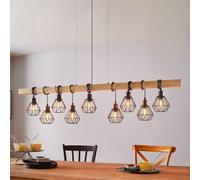 Eglo Pendant Lighting Townshend 5, 9 Light Vintage Hanging lamp in Industrial Design, Retro Ceiling Light Made of Black Metal and Natural Wood, FSC Certified, E27