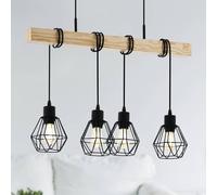 EGLO Townshend pendant light, length 70 cm, black/oak, 4-bulb.