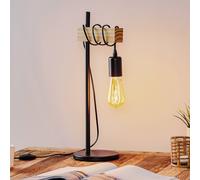 Eglo Townshend Black Metal & Natural Wood Table Lamp - Industrial Chic Design (D) 17.5Cm
