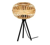 Eglo Tripod Bedside lamp Amsfield 1, Boho Style Light Fixture, Living Room and Bedroom Lighting, Black Metal and Natural Coloured Bamboo, E27 Socket, 16 in