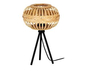 Eglo Tripod Bedside lamp Amsfield 1, Boho Style Light Fixture, Living Room and Bedroom Lighting, Black Metal and Natural Coloured Bamboo, E27 Socket, 16 in