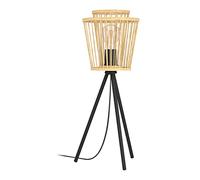 Eglo Tripod Bedside lamp Hykeham, Boho Style Side Table Light, Decorative Living Room and Bedroom Lighting Made of Natural Bamboo and Black Metal, E27 Socket