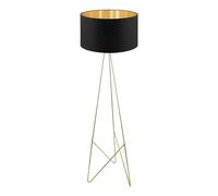 EGLO Tripod floor lamp Camporale, Living Room Lamp with Fabric Shade | Metal and Fabric Floor Light in Black and Brass, Designer floor lamp with Switch, E27 Socket