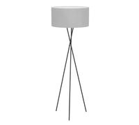 EGLO Tripod floor lamp Fondachelli, elegant standing light made of black metal and grey fabric, living room lighting, floorlamp with switch, E27 socket