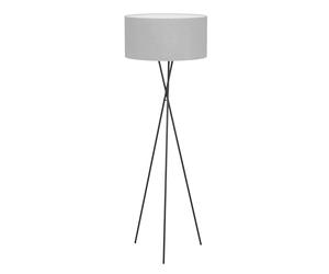 Eglo Tripod Floor lamp Fondachelli, Elegant Standing Light Made of Black Metal and Grey Fabric, Living Room Lighting, floorlamp with Switch, E27 Socket