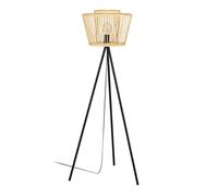 Eglo Tripod Floor lamp Hykeham, Standing Light Made of Natural Wood and Black Metal, Bohemian Living Room Lighting, Bamboo floorlamp with Switch, E27 Socket