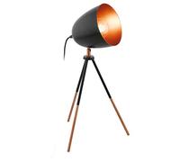 Eglo Tripod Table Lamp Chester, 1 Bulb Vintage Table Lamp, Steel Bedside Lamp, Colour: Black, Copper, Socket: E27, incl. Switch.