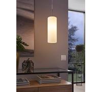 Eglo Troy Slim Cylindrical White Painted Glass Pendant, White