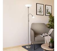 EGLO Up 2 floor lamp, nickel-coloured, metal, reading light, E27 + E14