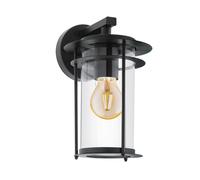 Eglo Valdeo Outdoor Wall Lamp, Porch Lighting, Black Galvanized Steel and Clear Glass Lantern, E27 Socket, IP44