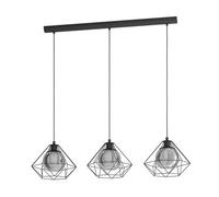 Eglo Vernham 3 Light Pendant, Black Geometric Wire Shade With Smoked Glass Spheres, E27 Bulbs Included, Modern Ceiling Light