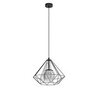 EGLO Vernham Pendant Light, 1-Bulb Pendant Lamp, Vintage, Industrial, Retro, Pendant Light Made of Steel and Smoked Glass, Black, Dining Table Lamp Hanging with E27 Socket, Diameter 44.5 cm