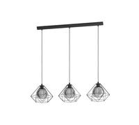 Eglo Pendant Light Vernham, 3-Light Hanging Lamp Vintage, Industrial, Retro, Suspension Lamp Made of Steel and Smoked Glass, Black, Dining Table Lamp Hanging with E27 Socket