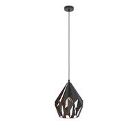 EGLO Vintage Pendant, Steel, 60 W, Black, Copper, 49254 | Black and copper, E27 socket, Ø 31 cm/12.2 inches