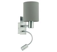 Eglo Wall Lamp Bed Pasteri, Textile Wall Light for Bedroom with LED Reading Light, Wall-Mounted Metal lamp in Silver and Taupe Fabric, E27 Socket