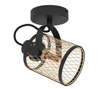 Eglo Wall lamp Dellow Indoor, Industrial Grid lamp, Mounted Light with Adjustable Spotlight, Bedroom Metal Black and Brass, E27 Socket