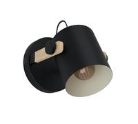 Eglo Wall Lamp Hornwood, 1-Light Vintage Wall Light in Industrial Style, Retro Lamp Made of Steel and Wood, Colour: Black, Cream, Brown, Socket: E27
