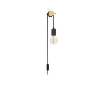 Eglo Wall Lamp Indoor Buddon, Vintage Style Mounted Light Natural, Lighting with Plug and Switch, Fixture Wood Black Metal, FSC Certified, E27 Socket
