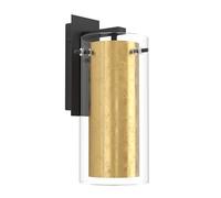 Eglo Wall Lamp Pinto Gold, 1-Light Wall Fixture, Material: Steel, Colour: Black, Glass: Clear, Gold, Socket: E27, Includes Switch