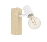 Eglo Wall lamp Townshend 3, Vintage Wall Light Fixture in Industrial Design, Retro Living Room lamp Made of Steel and Wood, White, Brown, E27 Socket, FSC Certified