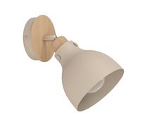Eglo Wall Light Fixture Arrecife, Indoor lamp with Adjustable spot, Living Room and Bedroom Lighting, Spotlight Made of Metal in Sand-Colour and Wood Optics, E27 Socket