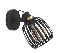 Eglo Wall Light Fixture Girona, Indoor lamp with Adjustable spot, Living Room and Bedroom Lighting, Spotlight Made of Black Metal and Brushed Brass, E27 Socket
