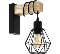 Eglo Wall Light Indoor Townshend 5, Vintage Wall lamp for Bedroom and Living Room, Industrial Design Wall Lighting Fixture, Wall Sconce Made of Black Metal and Natural Wood, E27 Socket