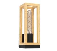 Eglo Wall Light Nafferton, Rectangular Indoor lamp, FSCM70HB, Living Room and Hallway Lighting Fixture Made of Black Metal and Natural Wood, E27 Socket