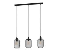 EGLO Wrington Pendant Light, 3-Bulb Pendant Lamp, Vintage, Industrial, Retro, Steel Pendant Light, Dining Table Lamp, Living Room Lamp, Hanging in Black, E27 Socket, L 74 cm