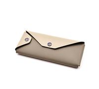 Eglooh - Eros - Pencil Case Leather Dove Grey/Beige cm 19x8 - Glasses Case and Accessories Holder - Closures with Burnished Buttons - Entirely Made in Italy