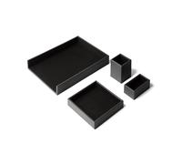 eglooh - Minerva - Desk Tidy Organiser Set Leather Black - Office Accessories Set Of 4 Pieces: Valet Tray, Pen Holder, Paper Tray and Business Card Holder - Made in Italy
