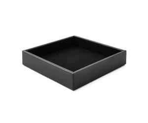 Eglooh - Minerva - Valet Tray Leather Black - Desk Organiser with Modern Design - Storage Tray for Keys, Coins, Jewellery - cm 16,5 x 16,5 - Entirely Made in Italy