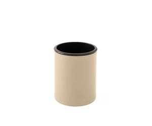 Eglooh - Orfeo - Pen Pot for Desk - Round Design - Made of Beige Leather - cm 7,8 x 7,8 H.9,5 - Handmade Stitchings and Resistant Core - Made in Italy