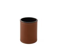 Eglooh - Orfeo - Pen Pot for Desk - Round Design - Made of Orange Brown Leather - cm 7,8 x 7,8 H.9,5 - Handmade Stitchings and Resistant Core - Made in Italy