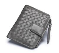 EGLOW Small Slim Lattice Wallet Leather Portable Coin Purse with Zipper Credit Card Holder and ID Card Window Applicable to Credit Card Coin Folded Bills, Gray, One Size