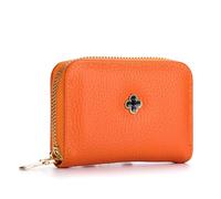EGLOW Women’s Portable Leather Zipper Multi-Card Position Wallet First Layer Cowhide Organ Card Holder Purse Cute Coin Pocket Women Clutch Bag, One Color, Orange